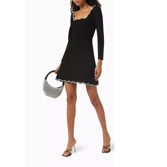 NWT Sandro Karen Black Knit Dress Long Sleeve Crystal Embellishments Size 38 - Picture 3 of 6